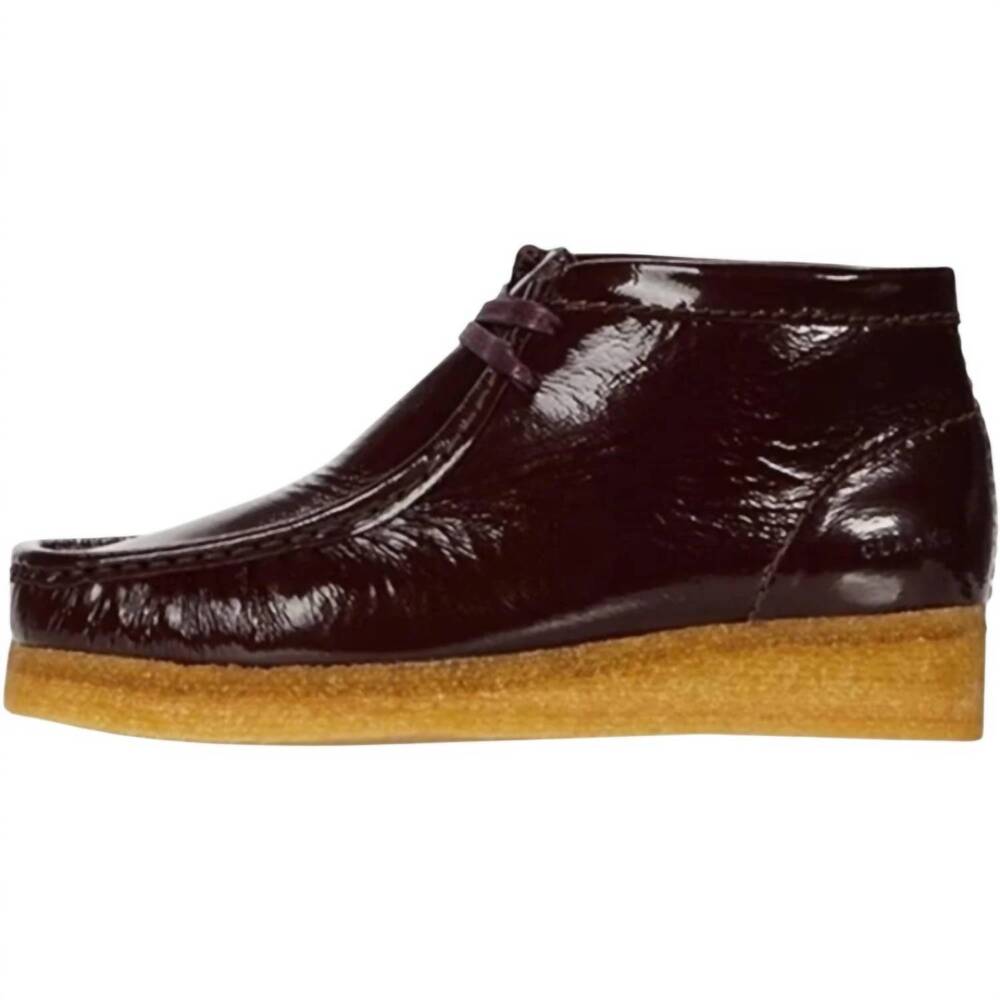 NEW CLARKS men's original wallabee patent leather boots in purple